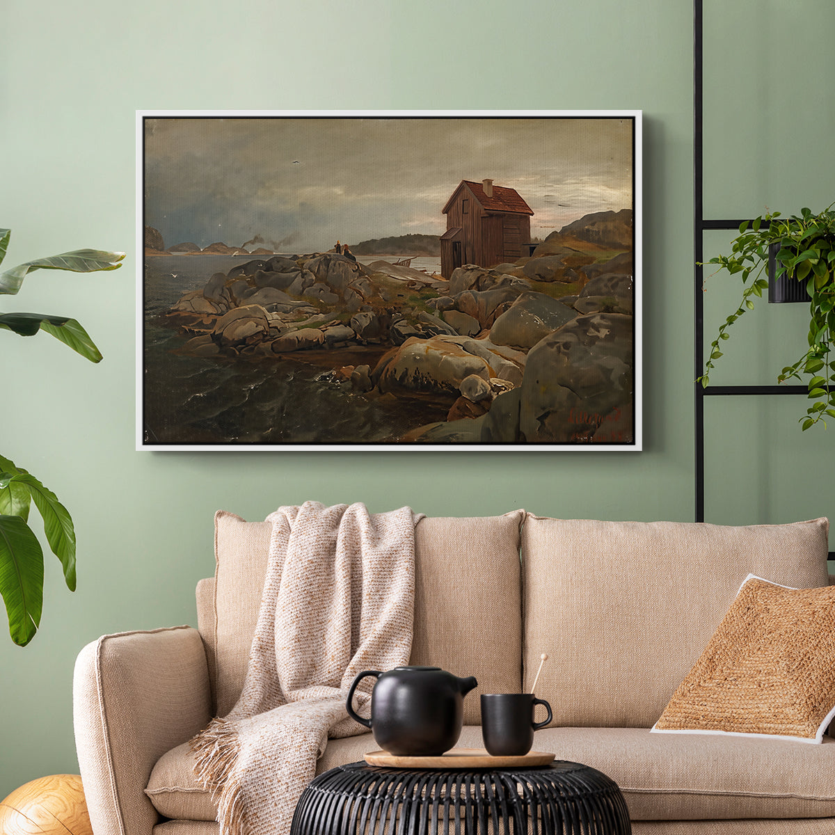 A Fisherman's Home, Lillesand, 1858 - Floater Framed Canvas Print