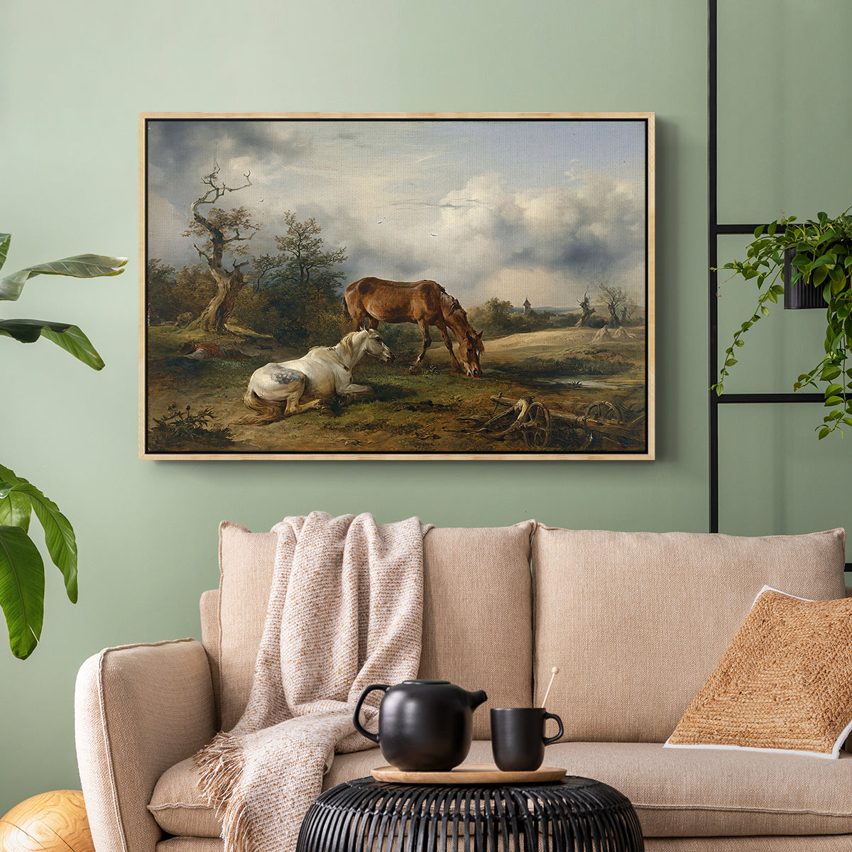Two Horses on the Pasture, c. 1825 - Floater Framed Canvas Print