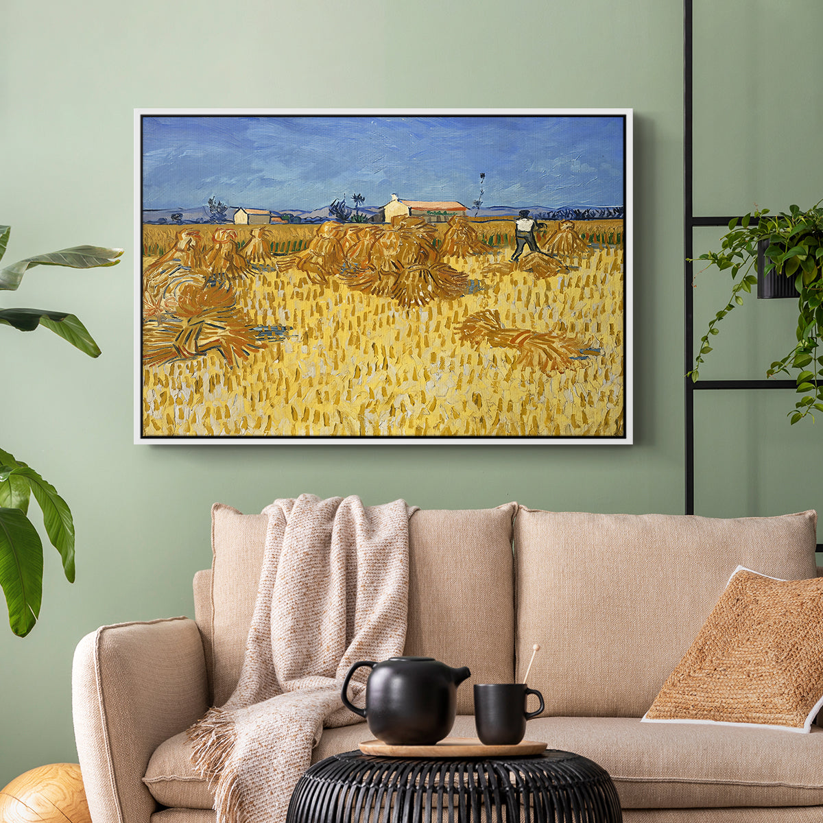 Wheat Field with Sheaves (Harvest in Provence), 1888 - Floater Framed Canvas Print