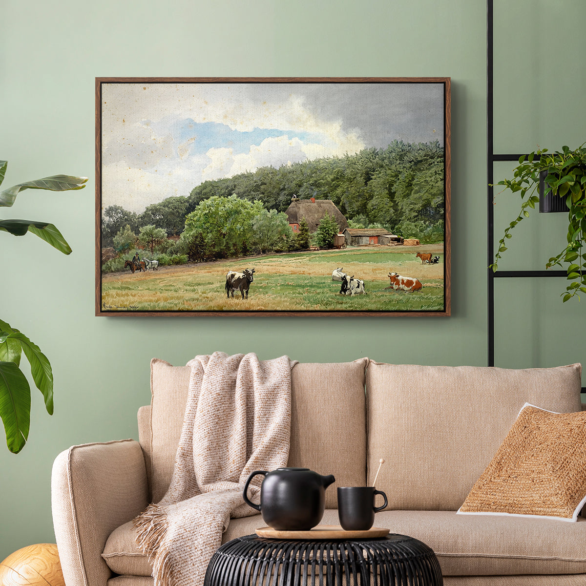 Farm with Grazing Cows (Bondegård med beitende kuer), 1892 - Floater Framed Canvas Print