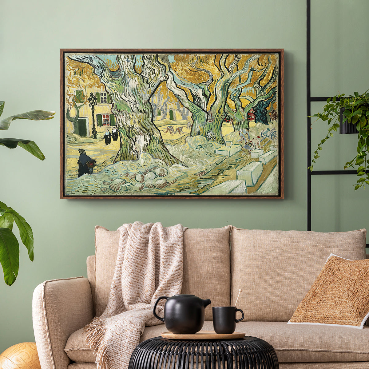 The Large Plane Trees (Road Menders at Saint-Rémy), 1889 - Floater Framed Canvas Print