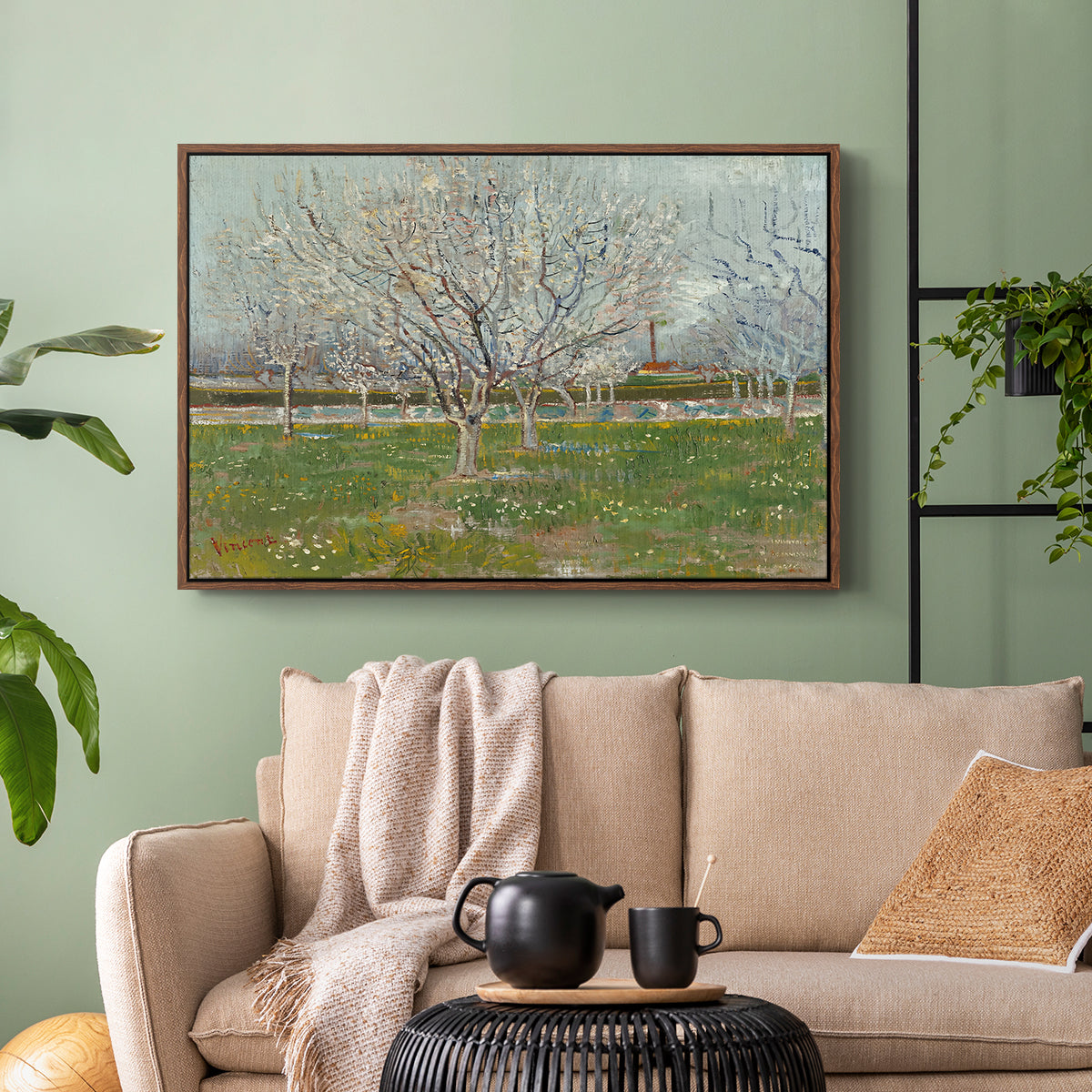 Orchard in Blossom (Plum Trees), 1888 - Floater Framed Canvas Print