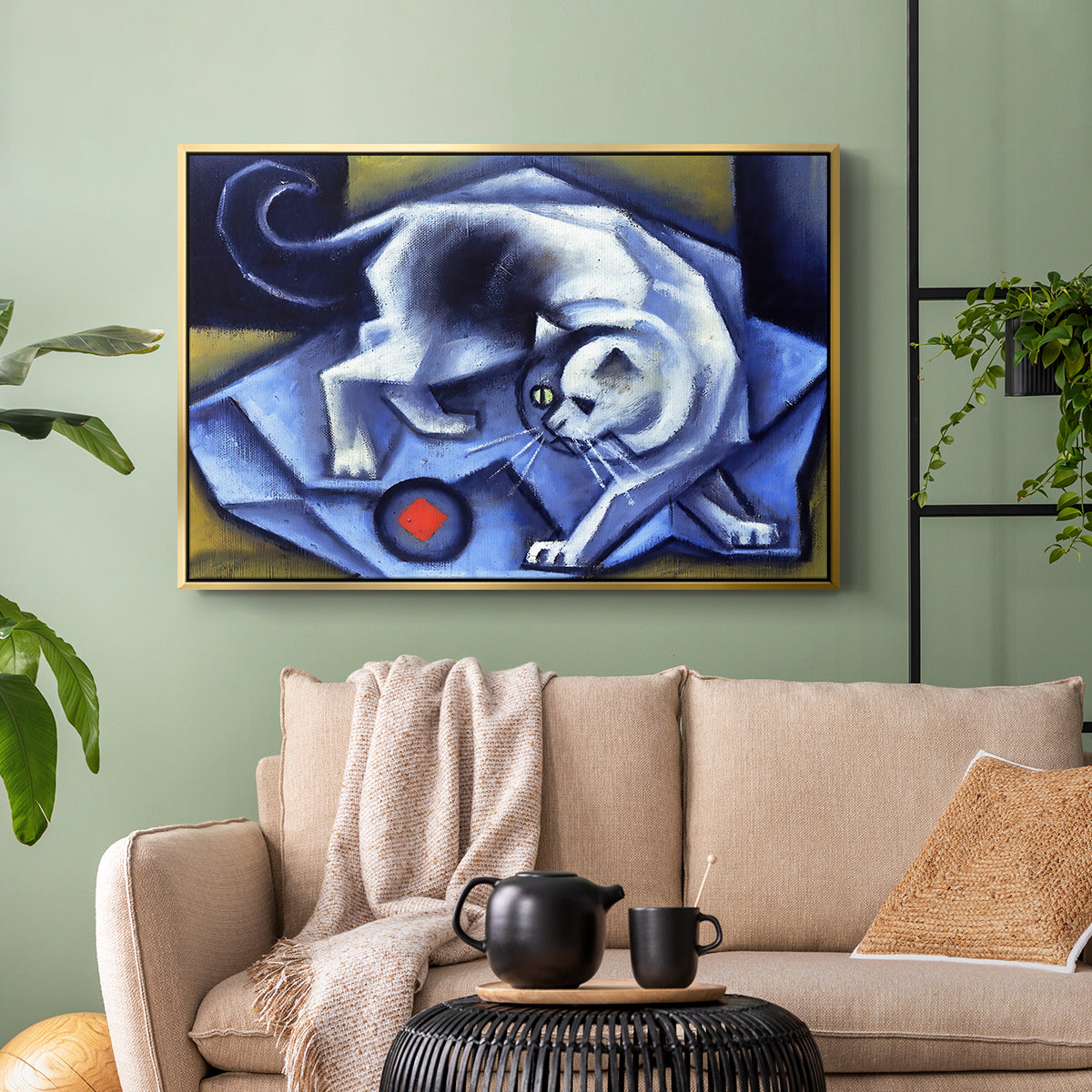 Cat Playing with a Ball, 1945-1950 - Floater Framed Canvas Print