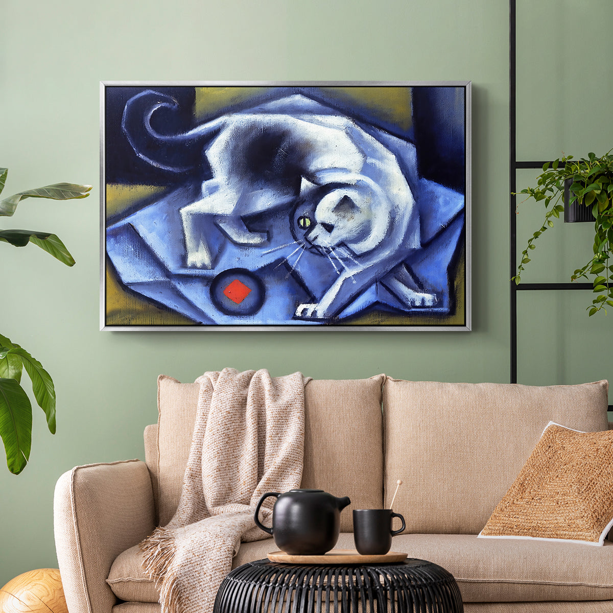 Cat Playing with a Ball, 1945-1950 - Floater Framed Canvas Print