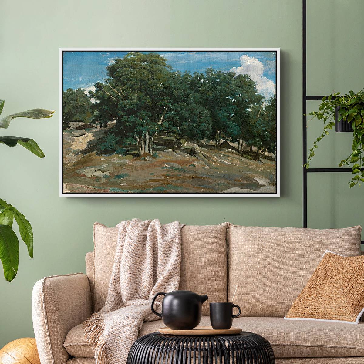 Fontainebleau: Oak Trees at Bas-Bréau, c. 1830-1835 - Floater Framed Canvas Print