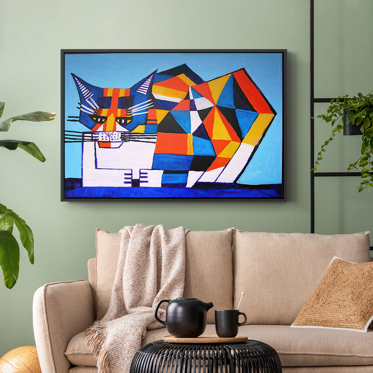 Cassie Thinking about Cubism - Floater Framed Canvas Print