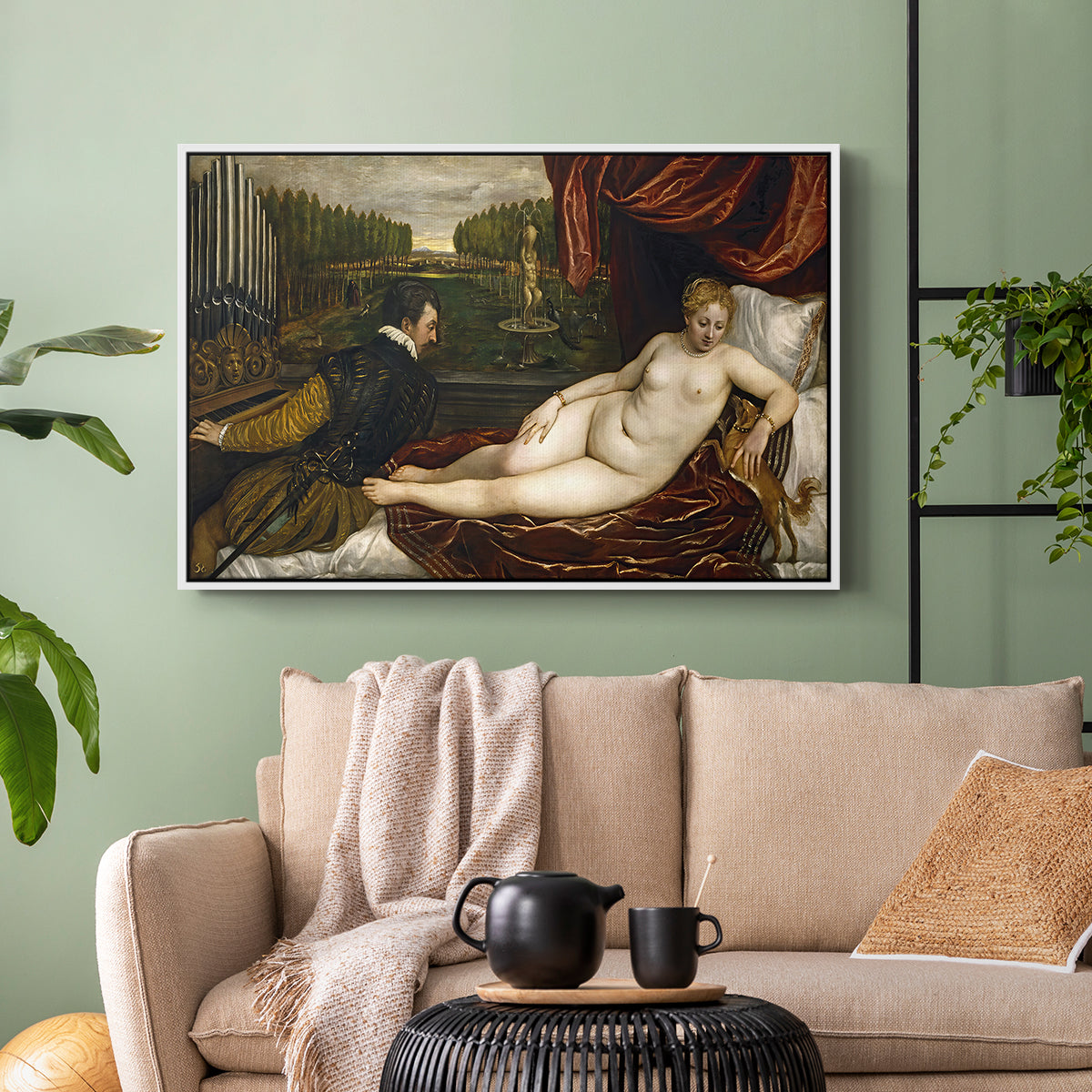 Venus with an Organist and a Dog, c. 1550 - Floater Framed Canvas Print