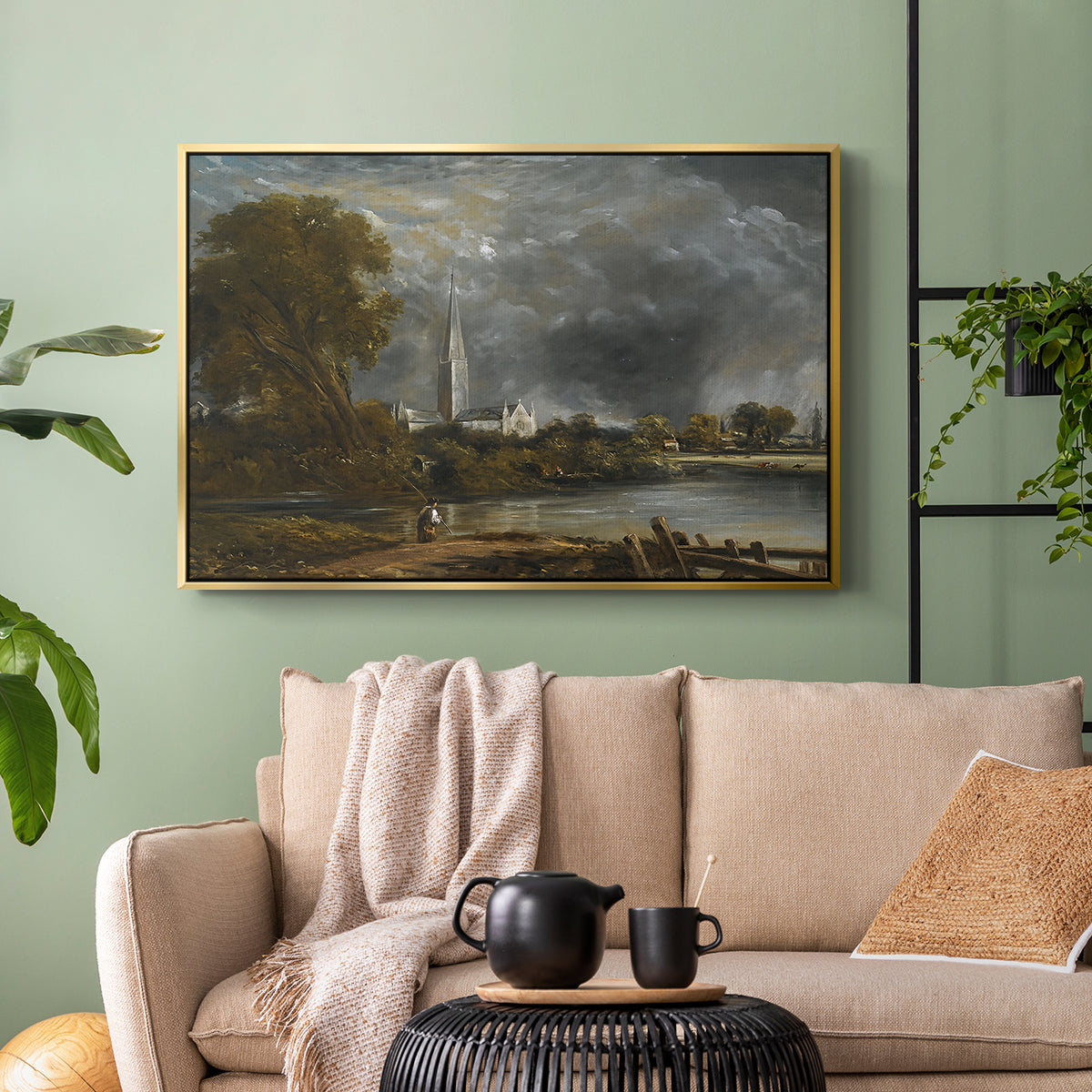 Salisbury Cathedral from the Meadows, c. 1831 - Floater Framed Canvas Print