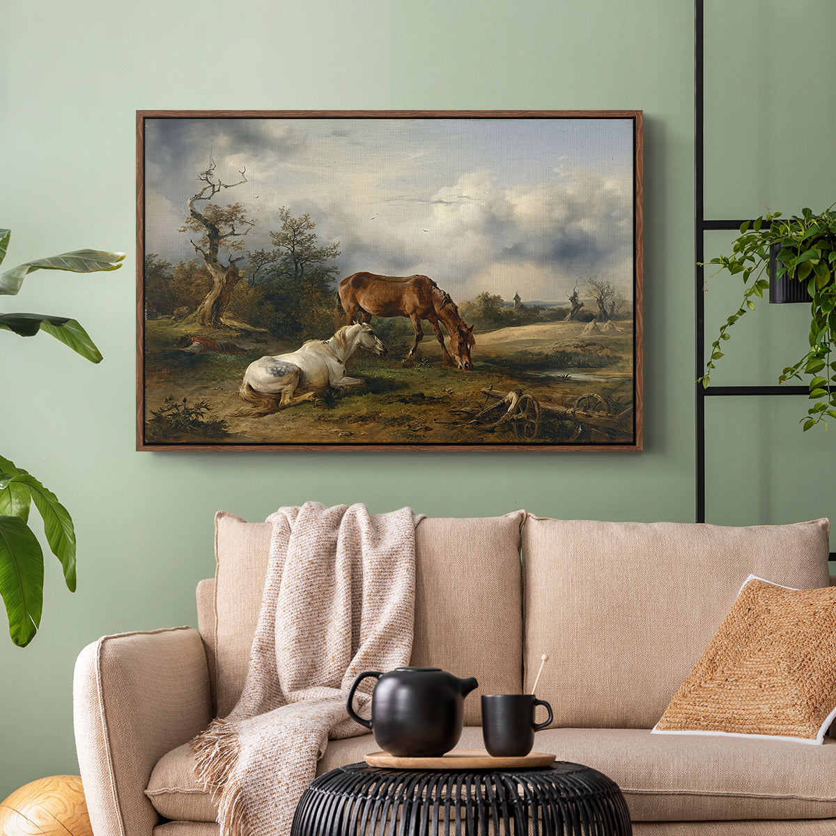 Two Horses on the Pasture, c. 1825 - Floater Framed Canvas Print