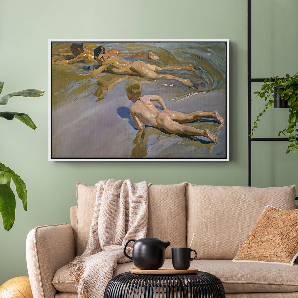Boys on the Beach, 1910 - Floater Framed Canvas Print