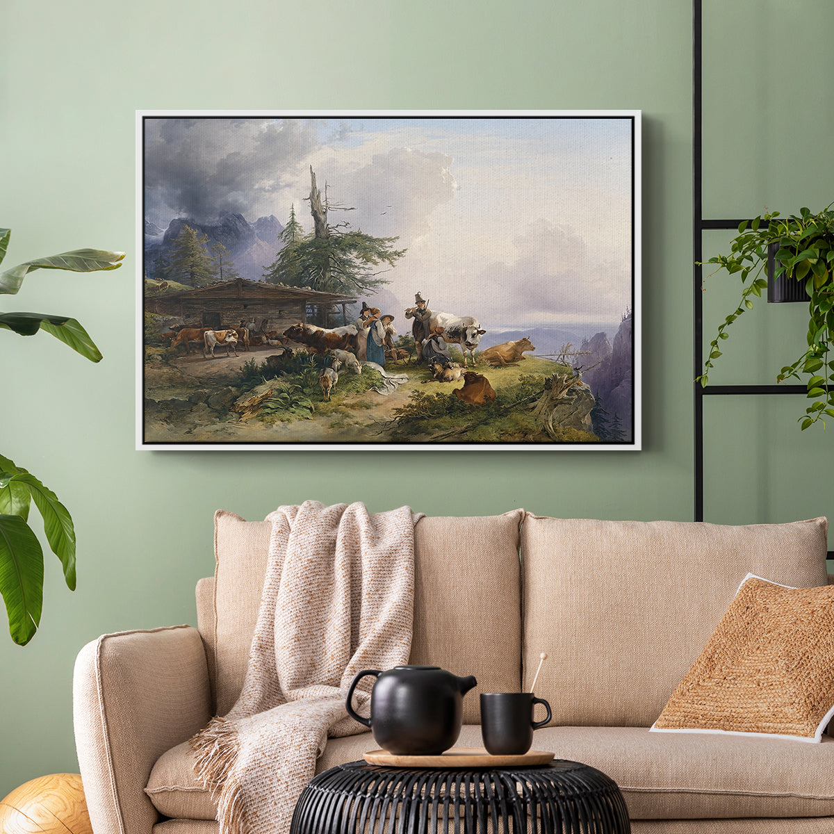 An Alpine Farm on the Untersberg, 1835 - Floater Framed Canvas Print