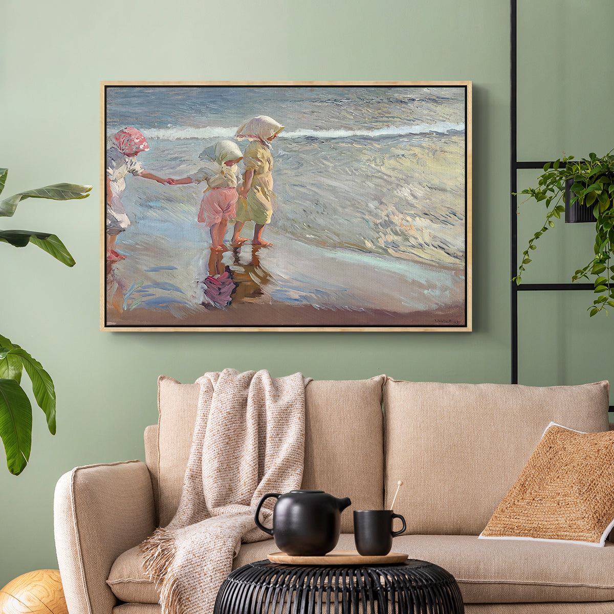 The Three Sisters on the Beach, 1908 - Floater Framed Canvas Print