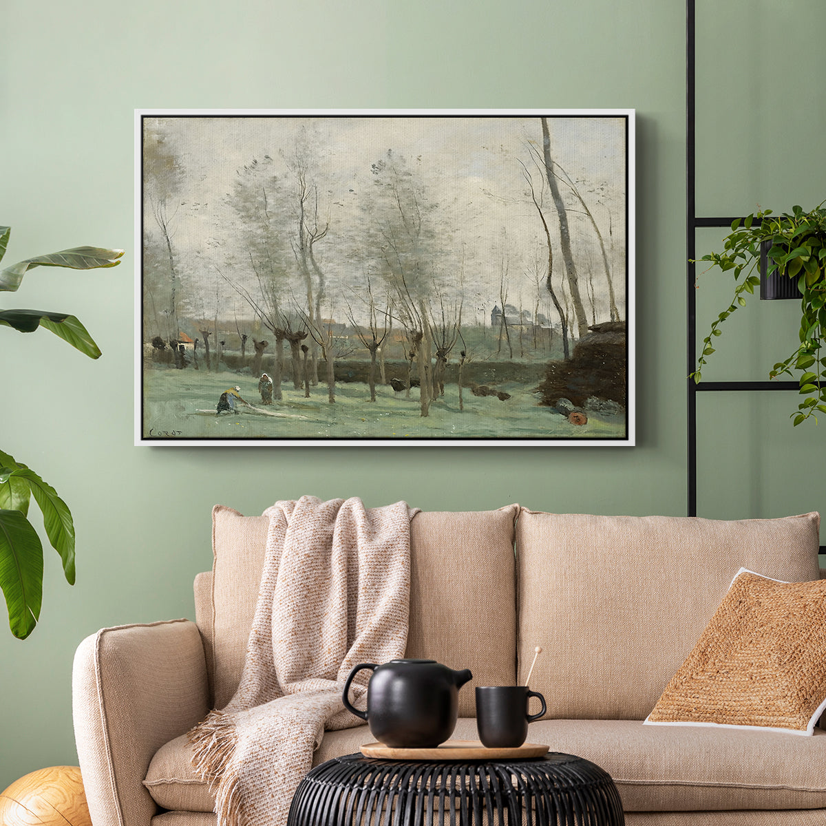 Washerwomen in a Willow Grove, c. 1871 - Floater Framed Canvas Print