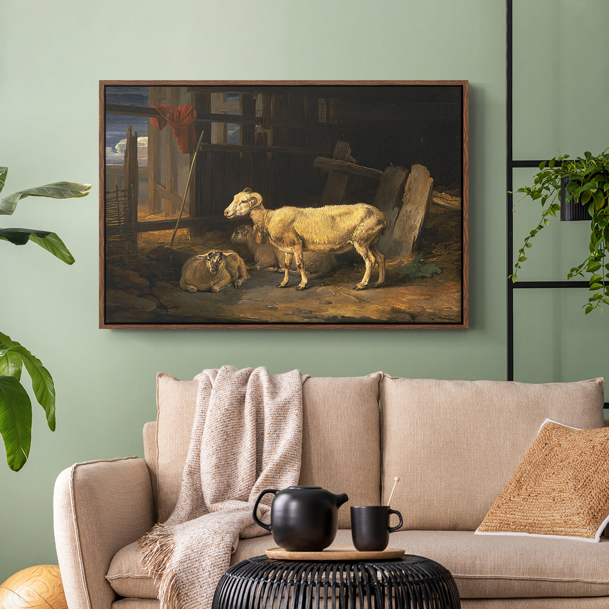 Sheep in a Stable, 1810 - Floater Framed Canvas Print