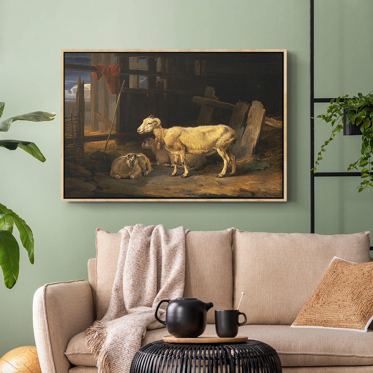 Sheep in a Stable, 1810 - Floater Framed Canvas Print