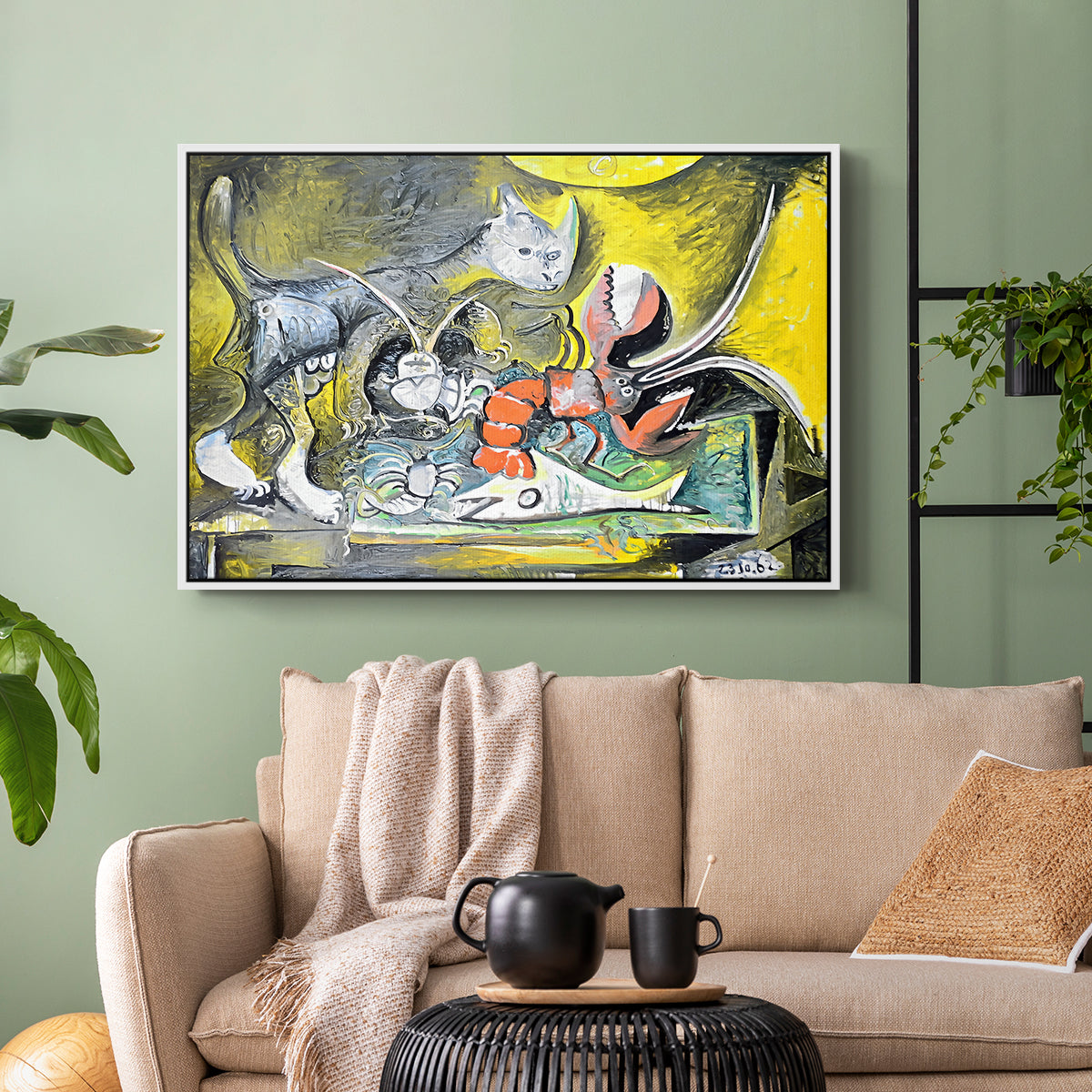 Still Life with Cat and Lobster, 1962 - Floater Framed Canvas Print