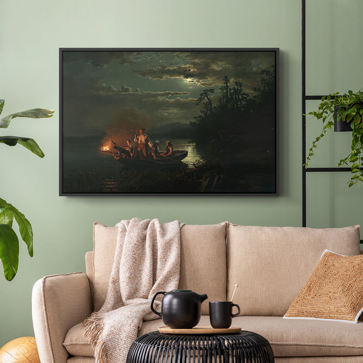 Spear Fishing on Lake Krøderen, 1851 - Floater Framed Canvas Print