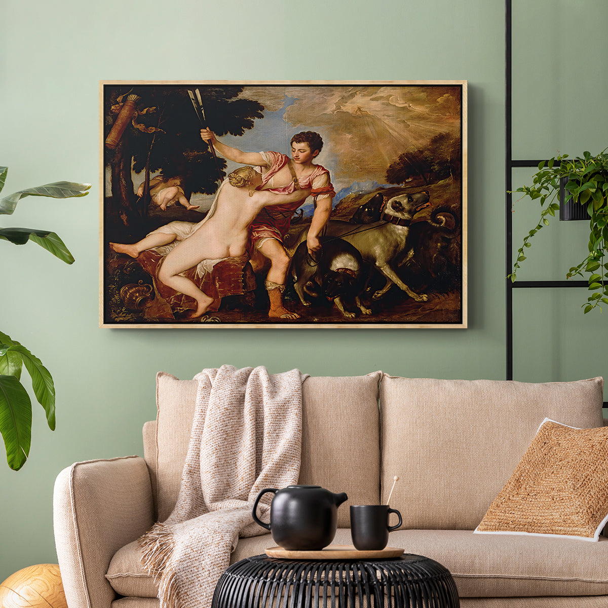 Venus and Adonis, 1554 - Floater Framed Canvas Print