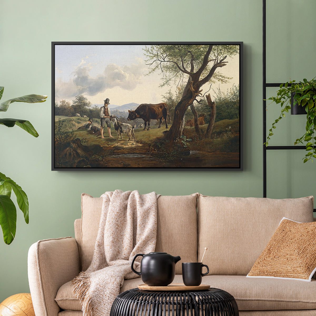 Shepherd with Billy Goat, c. 1830 - Floater Framed Canvas Print