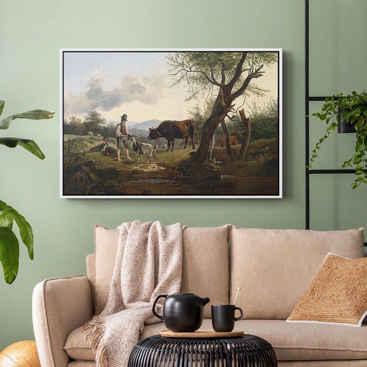 Shepherd with Billy Goat, c. 1830 - Floater Framed Canvas Print