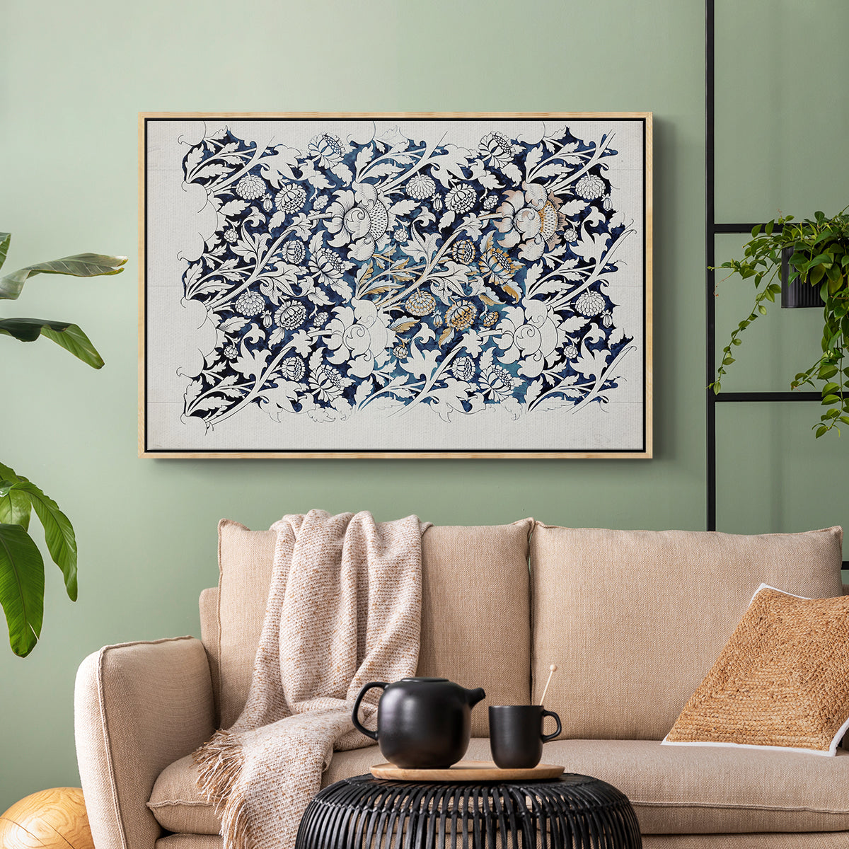 Watercolour for Printed Fabric Design: Wey, c. 1882-1883 - Floater Framed Canvas Print
