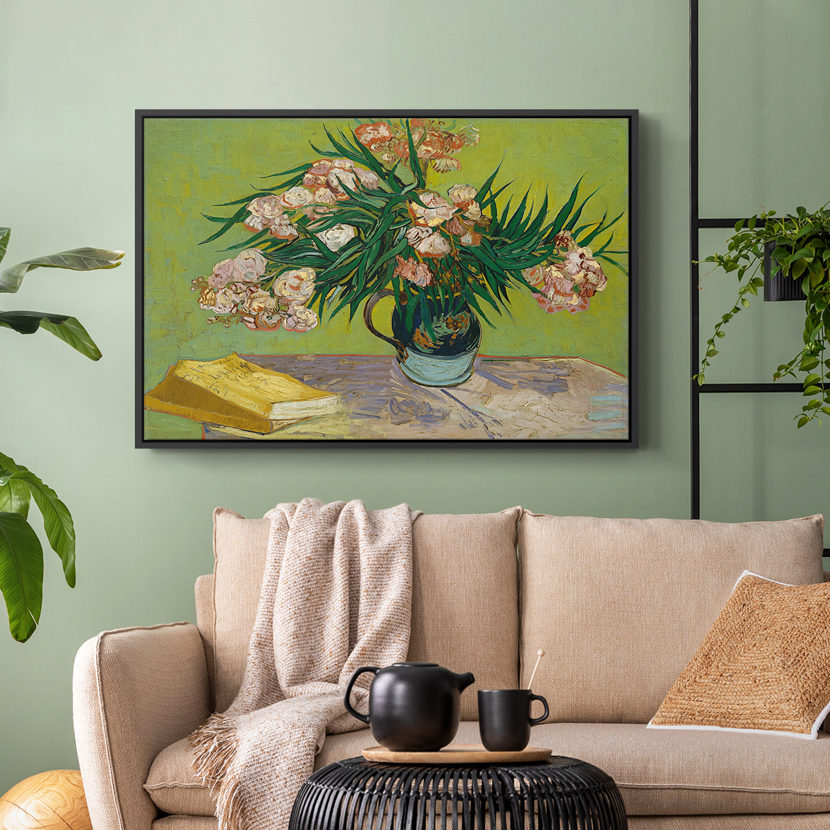 Vase with Oleanders and Books, 1888 - Floater Framed Canvas Print