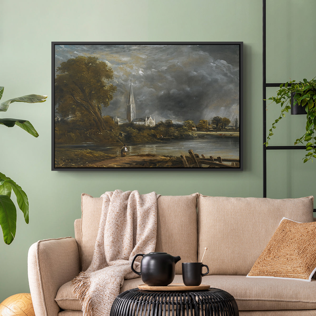 Salisbury Cathedral from the Meadows, c. 1831 - Floater Framed Canvas Print