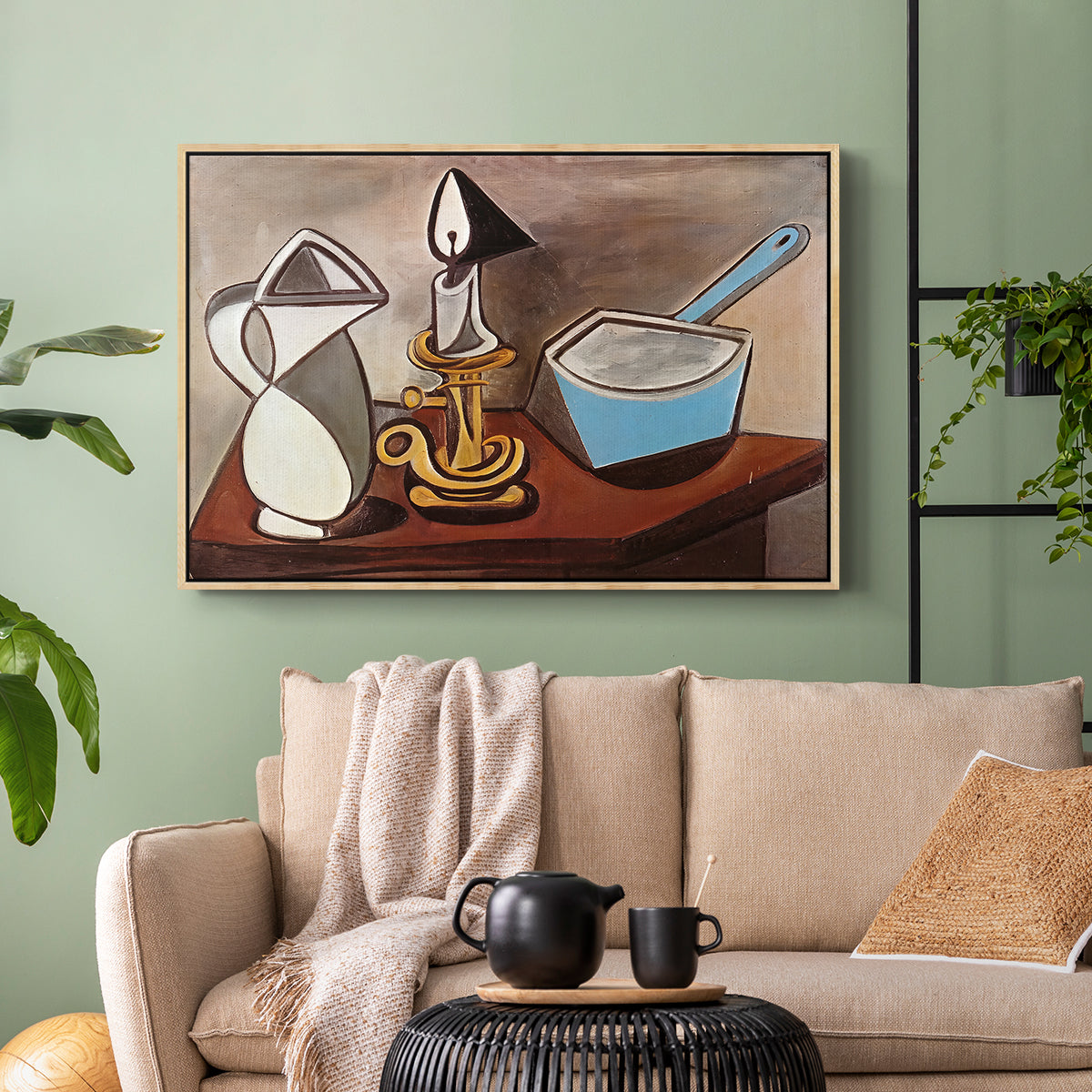 Jug, Candle, and Enamel Pan, 1950 - Floater Framed Canvas Print