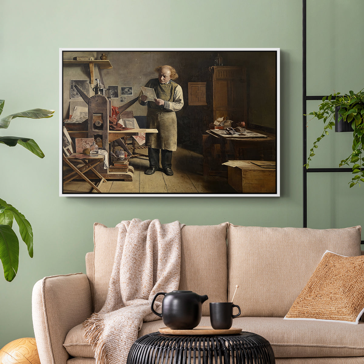 The Plate Printer, 1875 - Floater Framed Canvas Print
