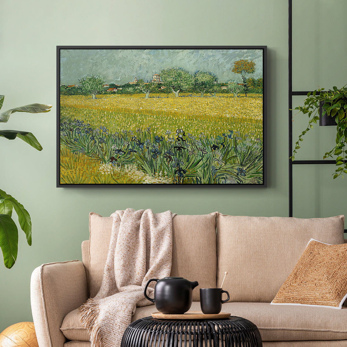 Field with Irises near Arles, 1888 - Floater Framed Canvas Print