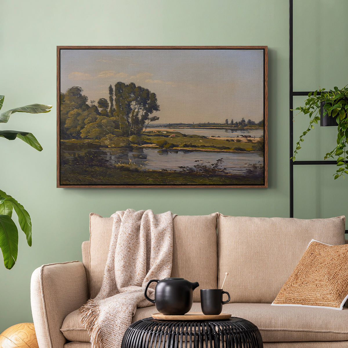 Landscape with a River, 1892 - Floater Framed Canvas Print