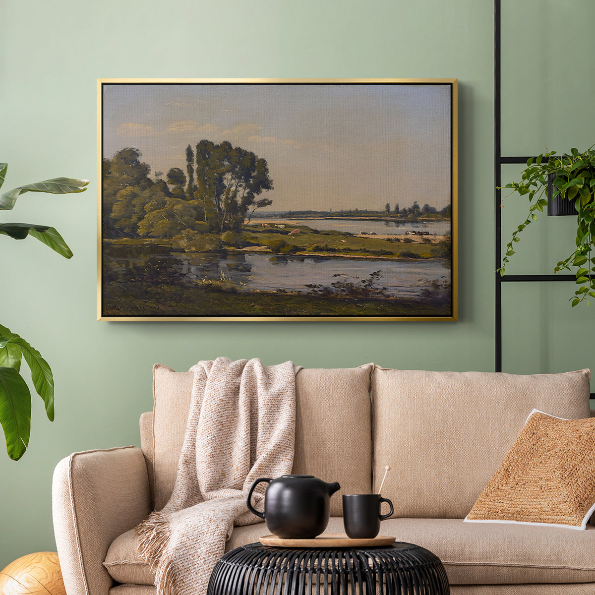 Landscape with a River, 1892 - Floater Framed Canvas Print
