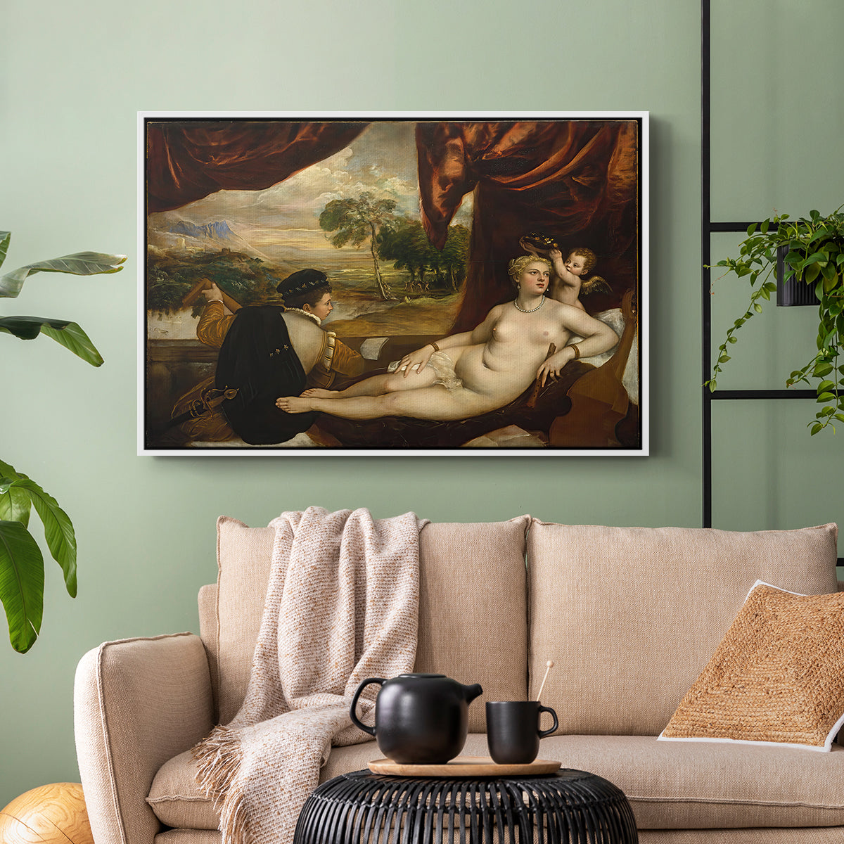 Venus and the Lute Player, c. 1565-1570 - Floater Framed Canvas Print