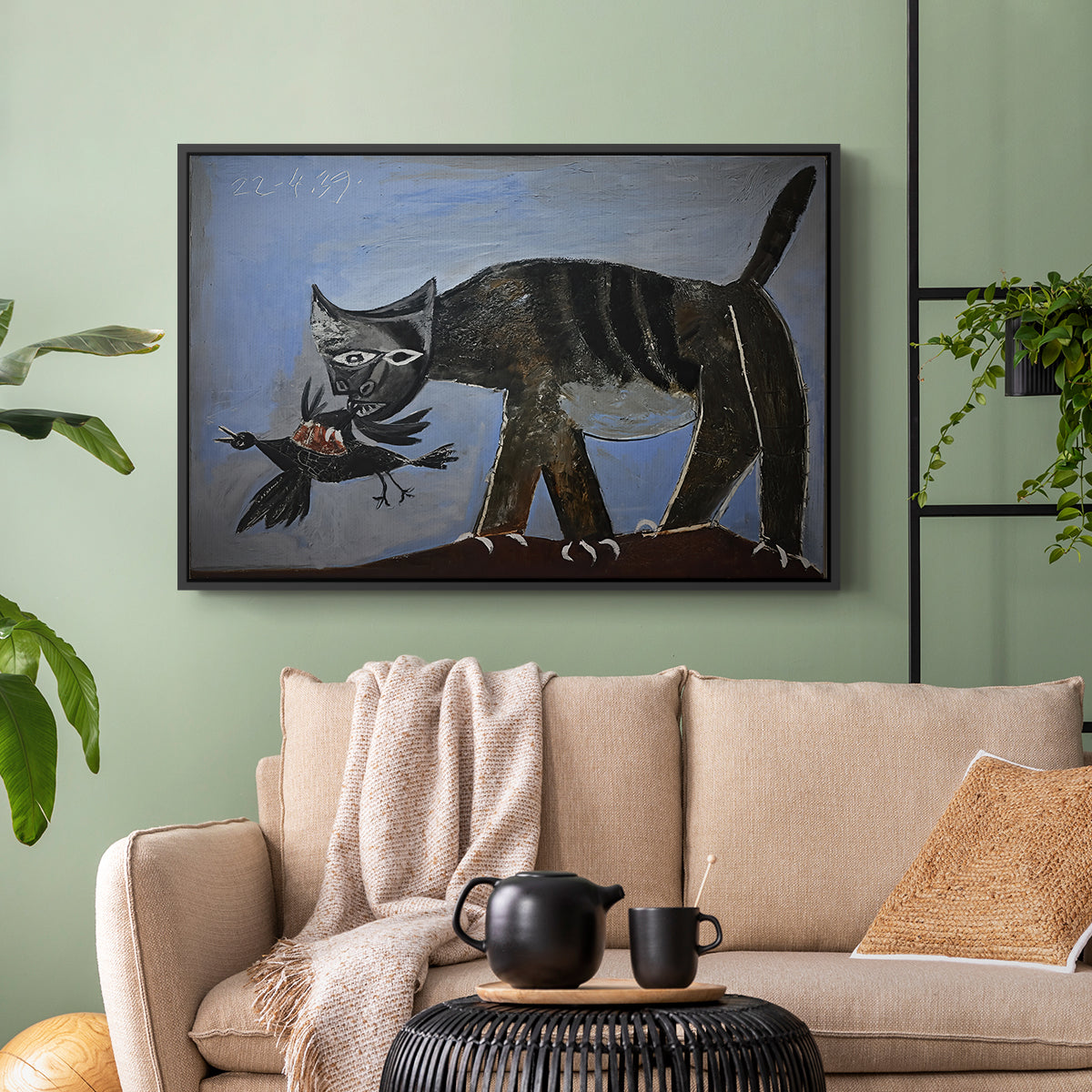 Cat Catching a Bird, 1939 - Floater Framed Canvas Print