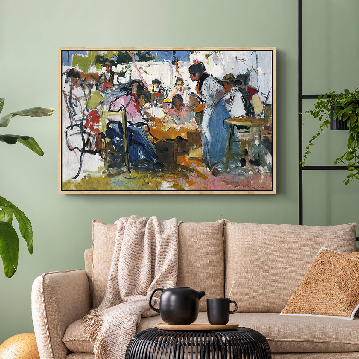 Net Menders in Valencia, 1909 - Floater Framed Canvas Print