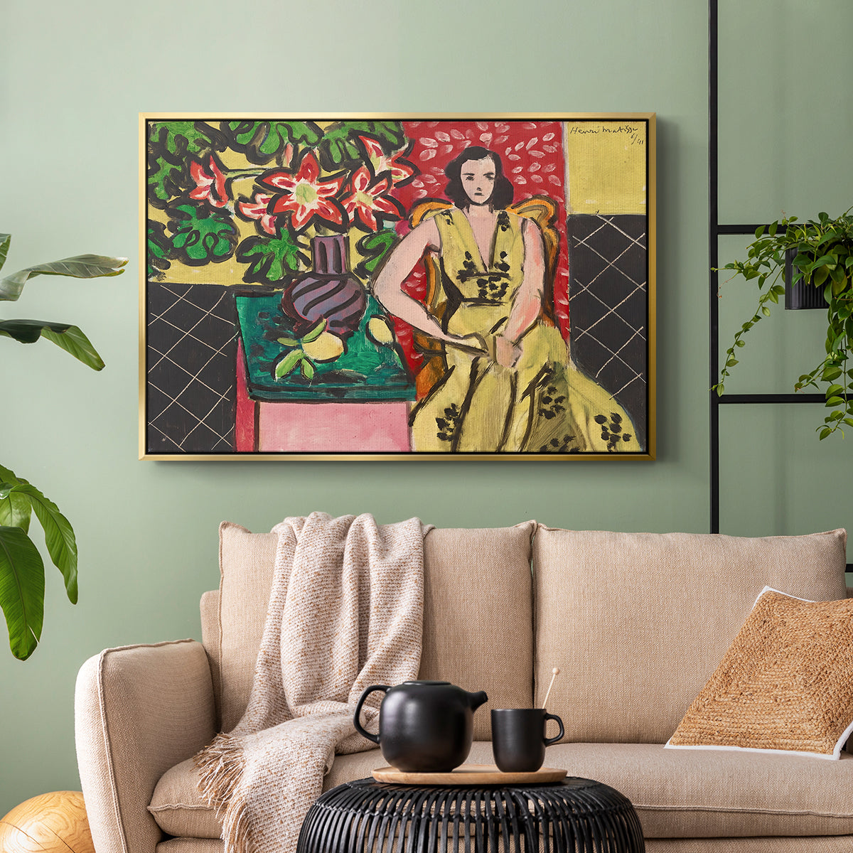 Seated Woman with a Vase of Amaryllis, 1941 - Floater Framed Canvas Print