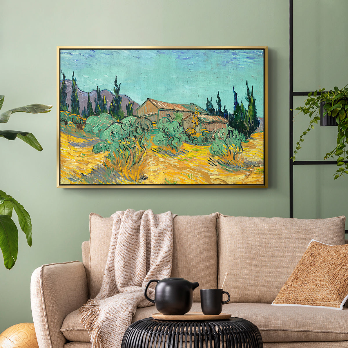 Wooden Sheds Among the Olive Trees and Cypresses, 1889 - Floater Framed Canvas Print