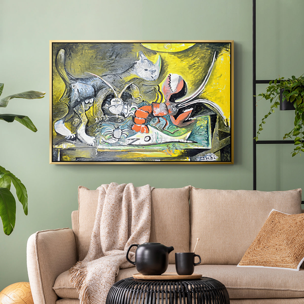 Still Life with Cat and Lobster, 1962 - Floater Framed Canvas Print