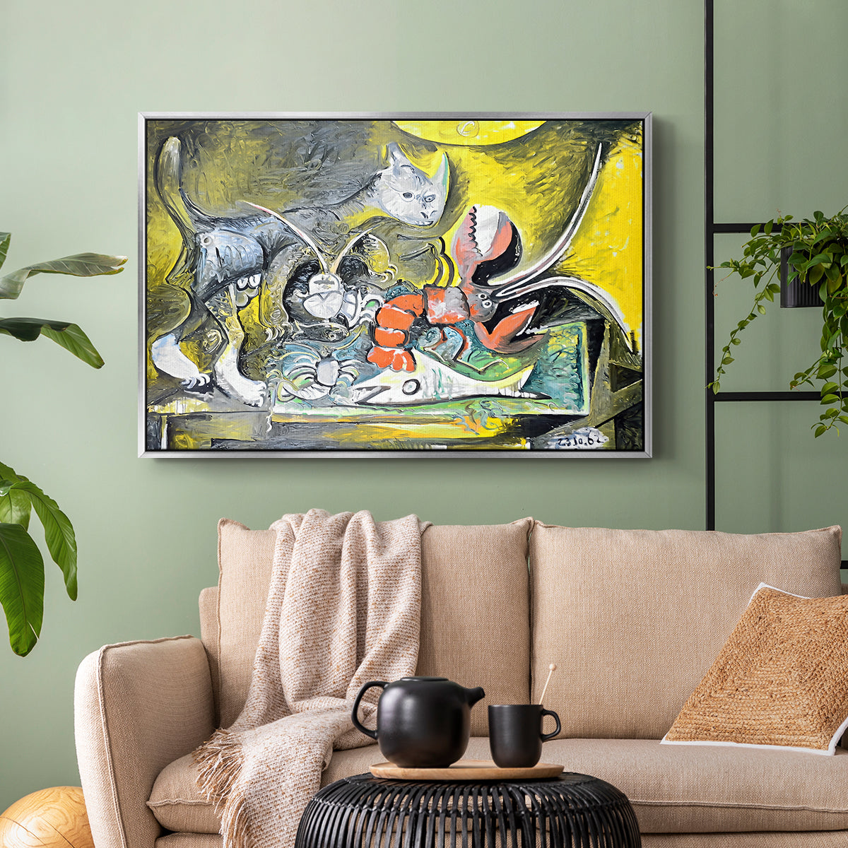 Still Life with Cat and Lobster, 1962 - Floater Framed Canvas Print