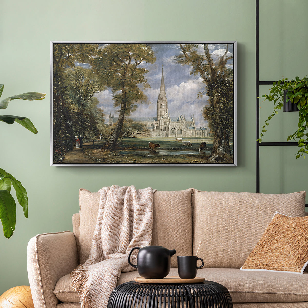 Salisbury Cathedral from the Bishop's Grounds, c. 1825 - Floater Framed Canvas Print