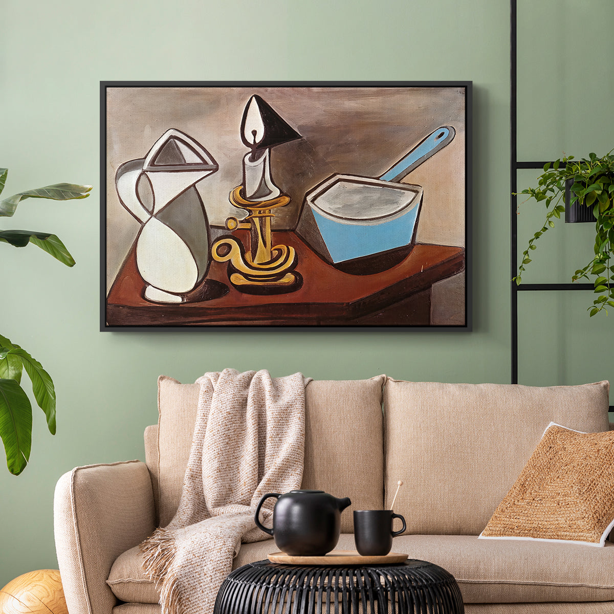 Jug, Candle, and Enamel Pan, 1950 - Floater Framed Canvas Print