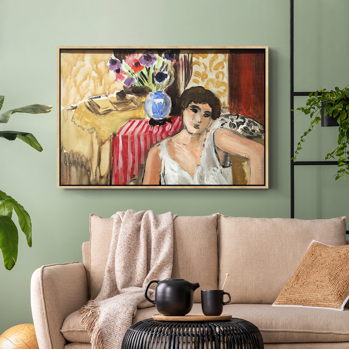 Woman Seated in an Armchair, c. 1920 - Floater Framed Canvas Print