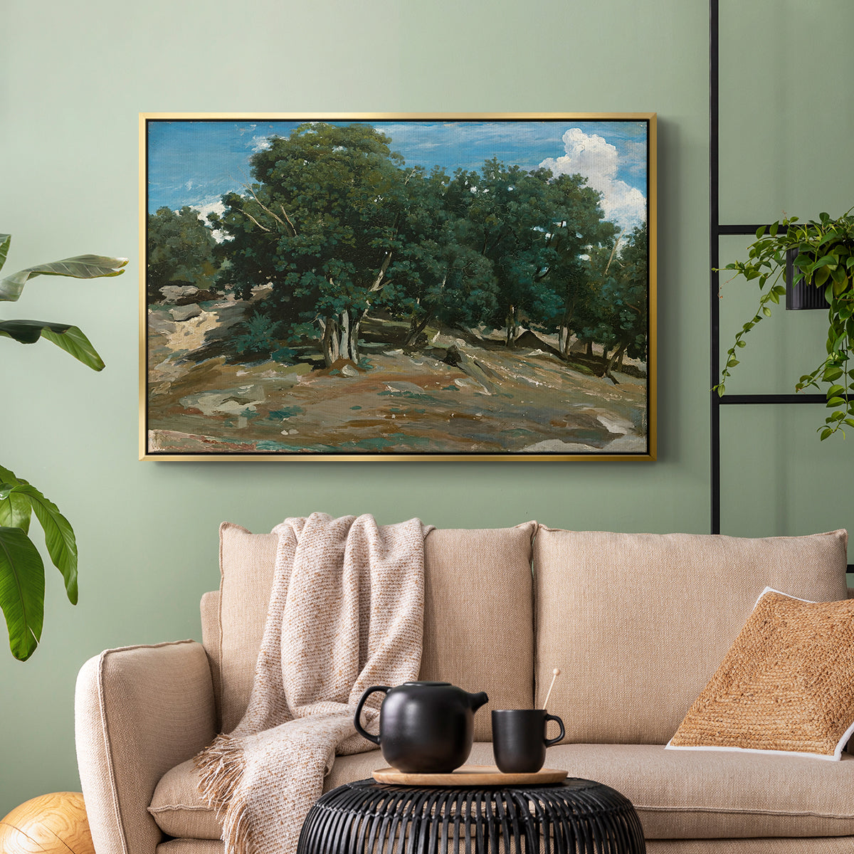 Fontainebleau: Oak Trees at Bas-Bréau, c. 1830-1835 - Floater Framed Canvas Print