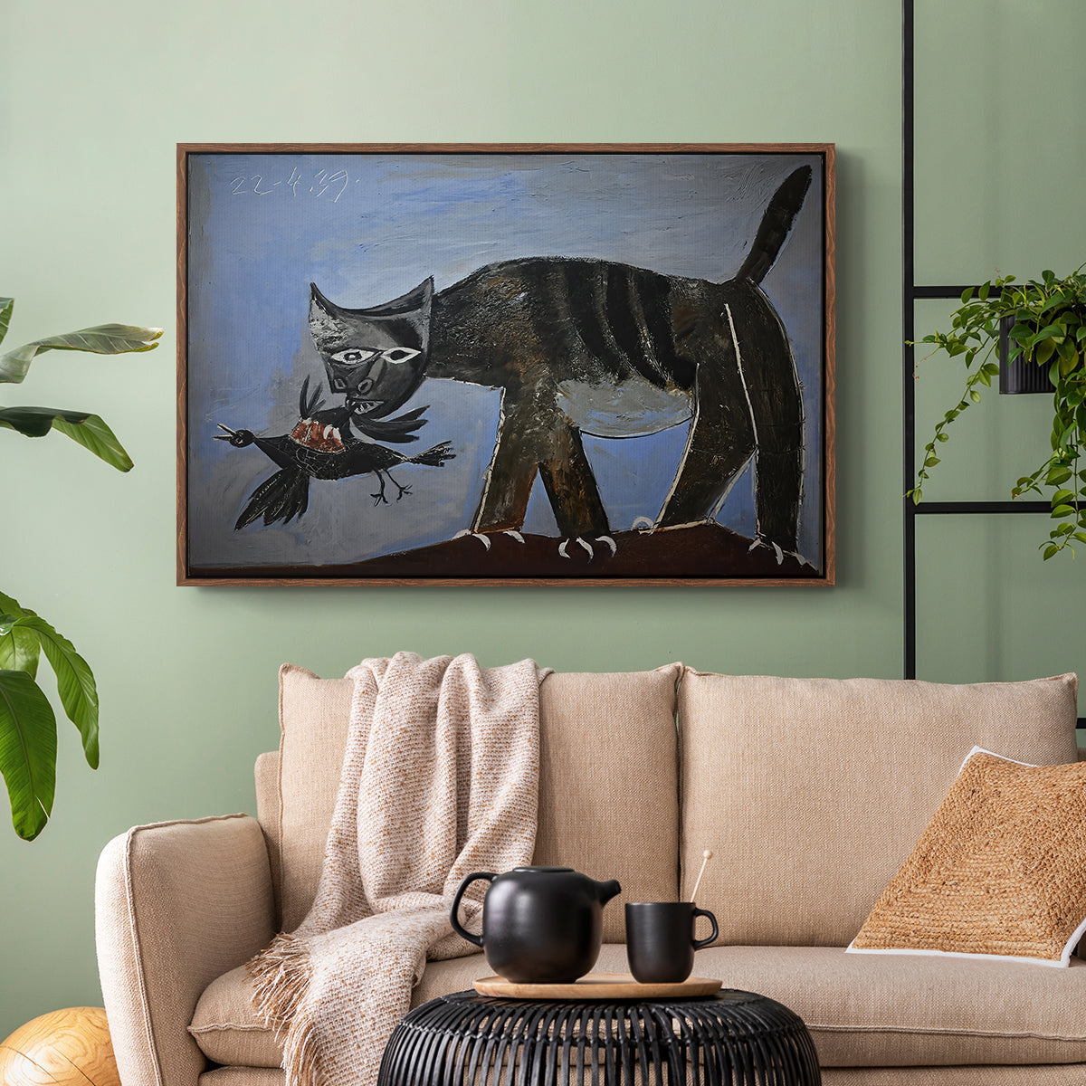Cat Catching a Bird, 1939 - Floater Framed Canvas Print