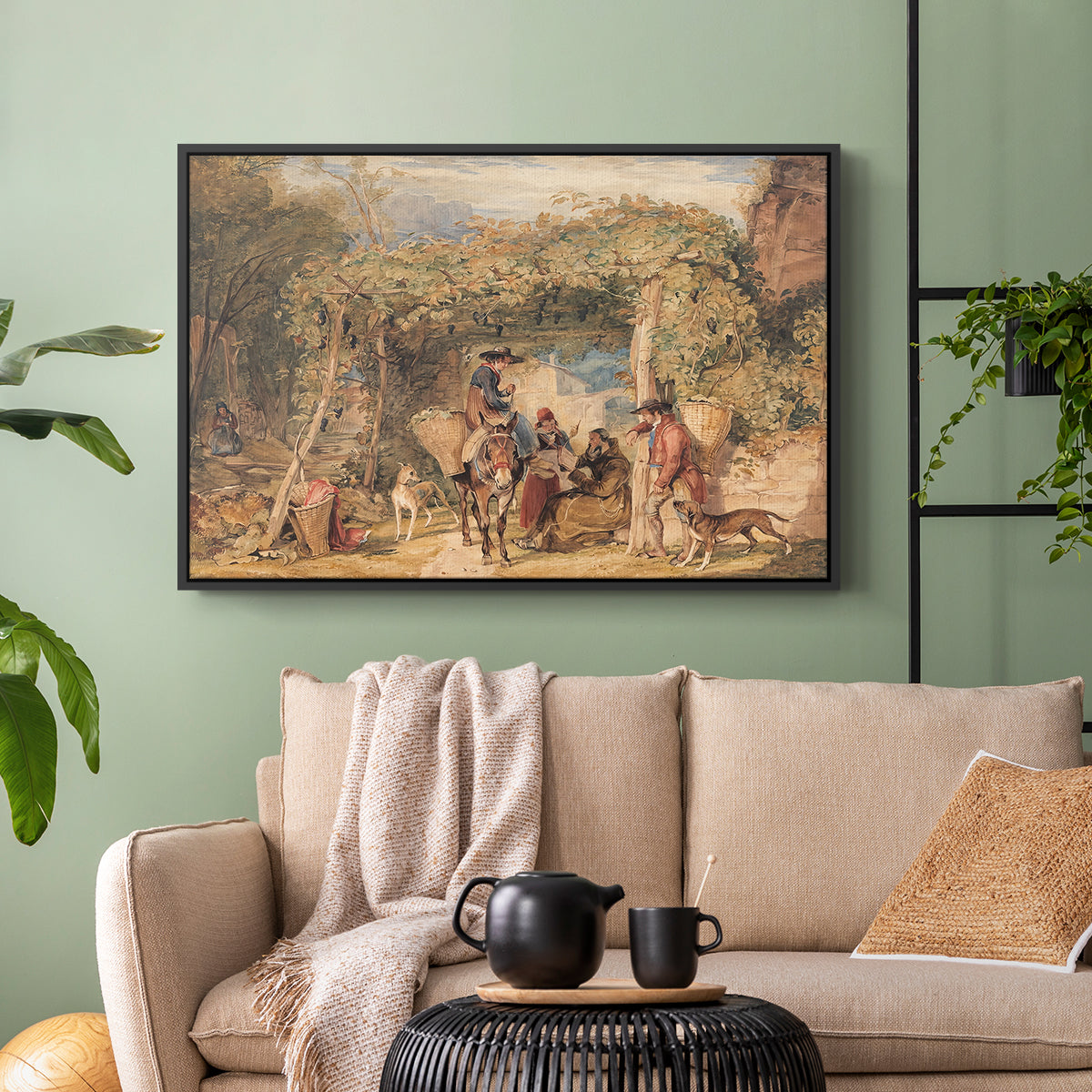 Figures and Animals in a Vineyard, c. 1829 - Floater Framed Canvas Print
