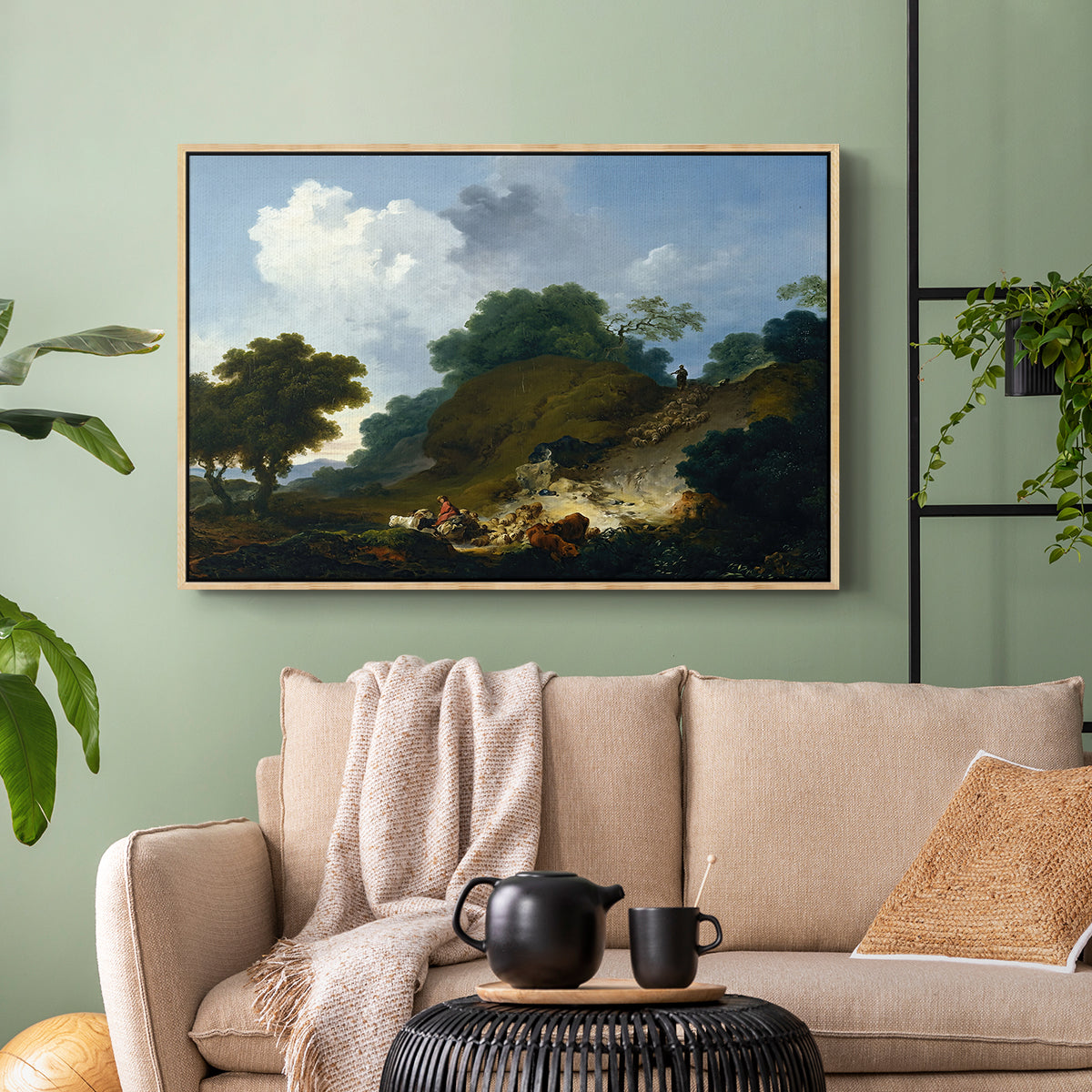 Landscape with Shepherds and Flock of Sheep, c. 1763-1765 - Floater Framed Canvas Print