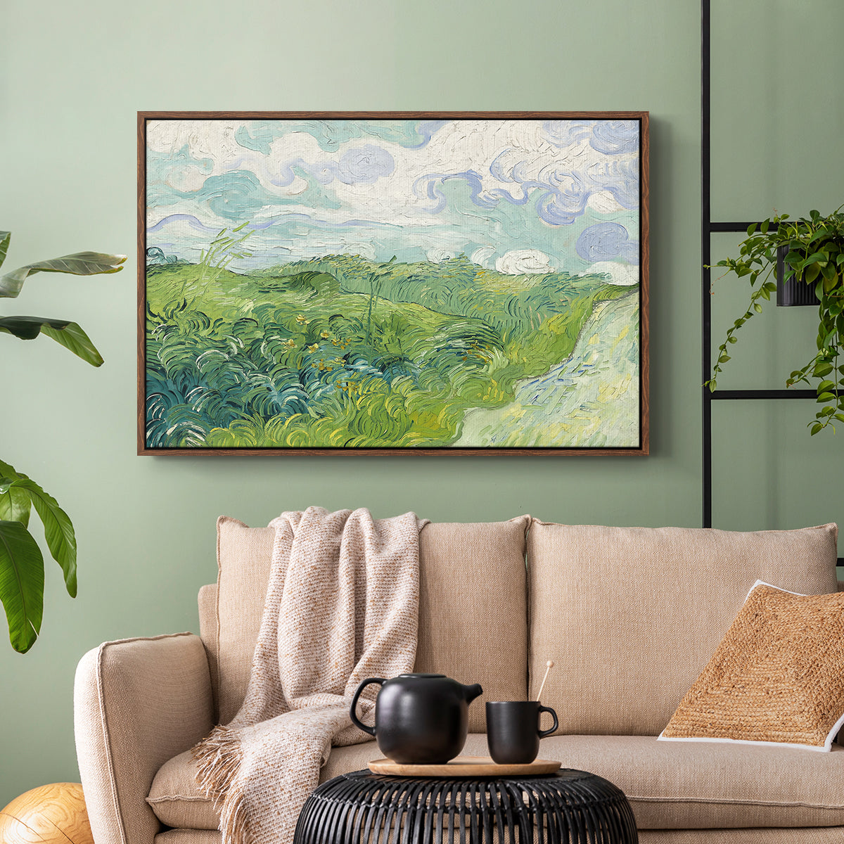 Green Wheat Field, Auvers, 1890 - Floater Framed Canvas Print