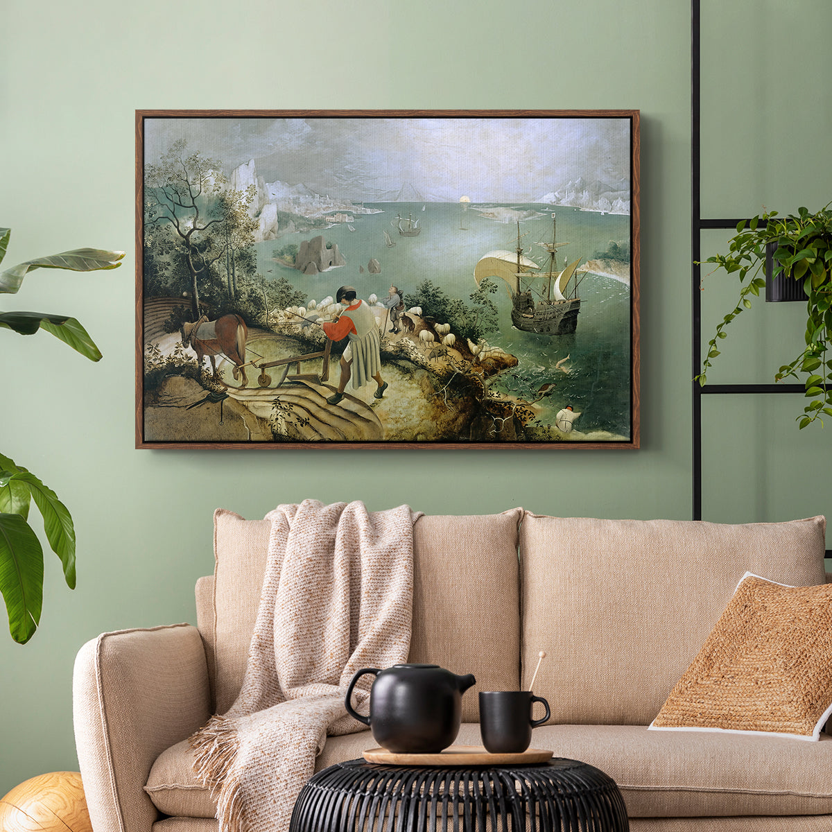Landscape with the Fall of Icarus, c. 1560 - Floater Framed Canvas Print
