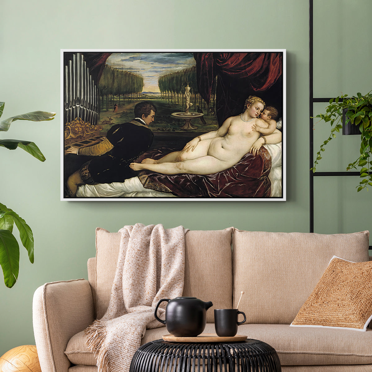 Venus with an Organist and Cupid, c. 1555 - Floater Framed Canvas Print