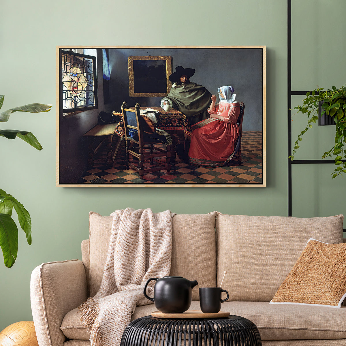 The Glass of Wine, c. 1660 - Floater Framed Canvas Print
